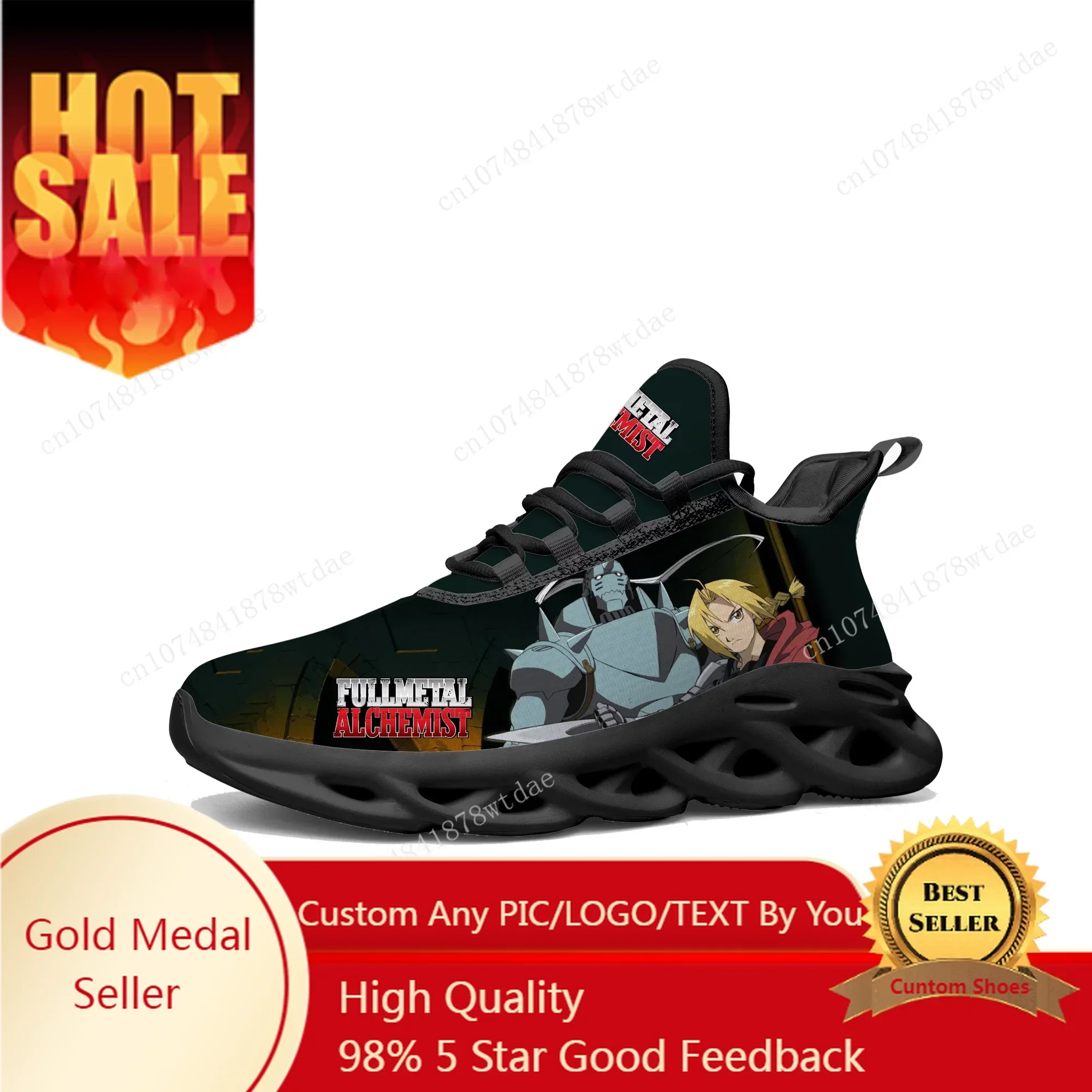 

Fullmetal Alchemist Flats Sneakers Men Women Teenager Sport Running Shoes High Quality Edward Elric Custom Lace Up Mesh Footwear