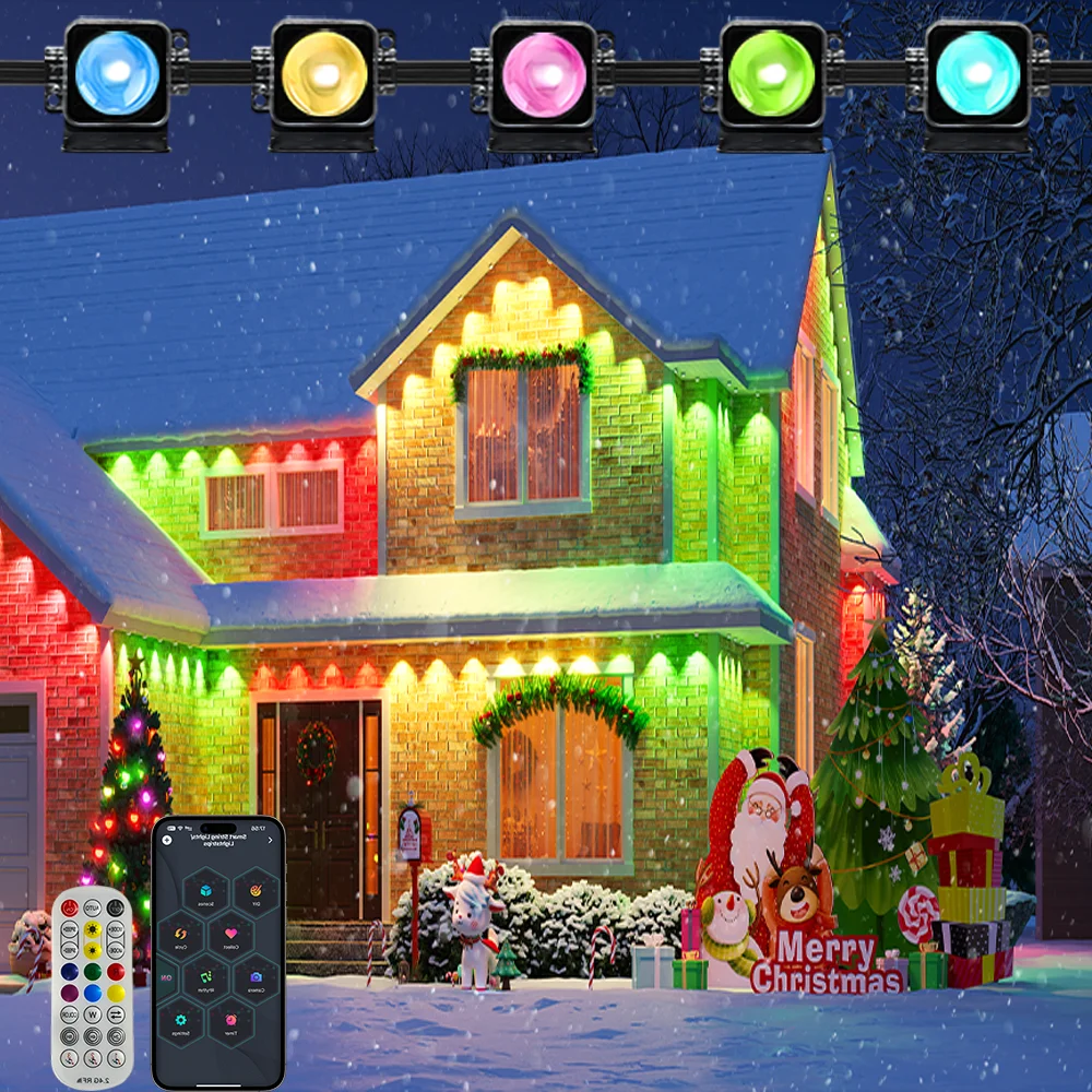 パーティー用長持ちLED、常設屋外照明、RGB軒下ライト、DIYシーンモードIP67防水屋外軒下照明。