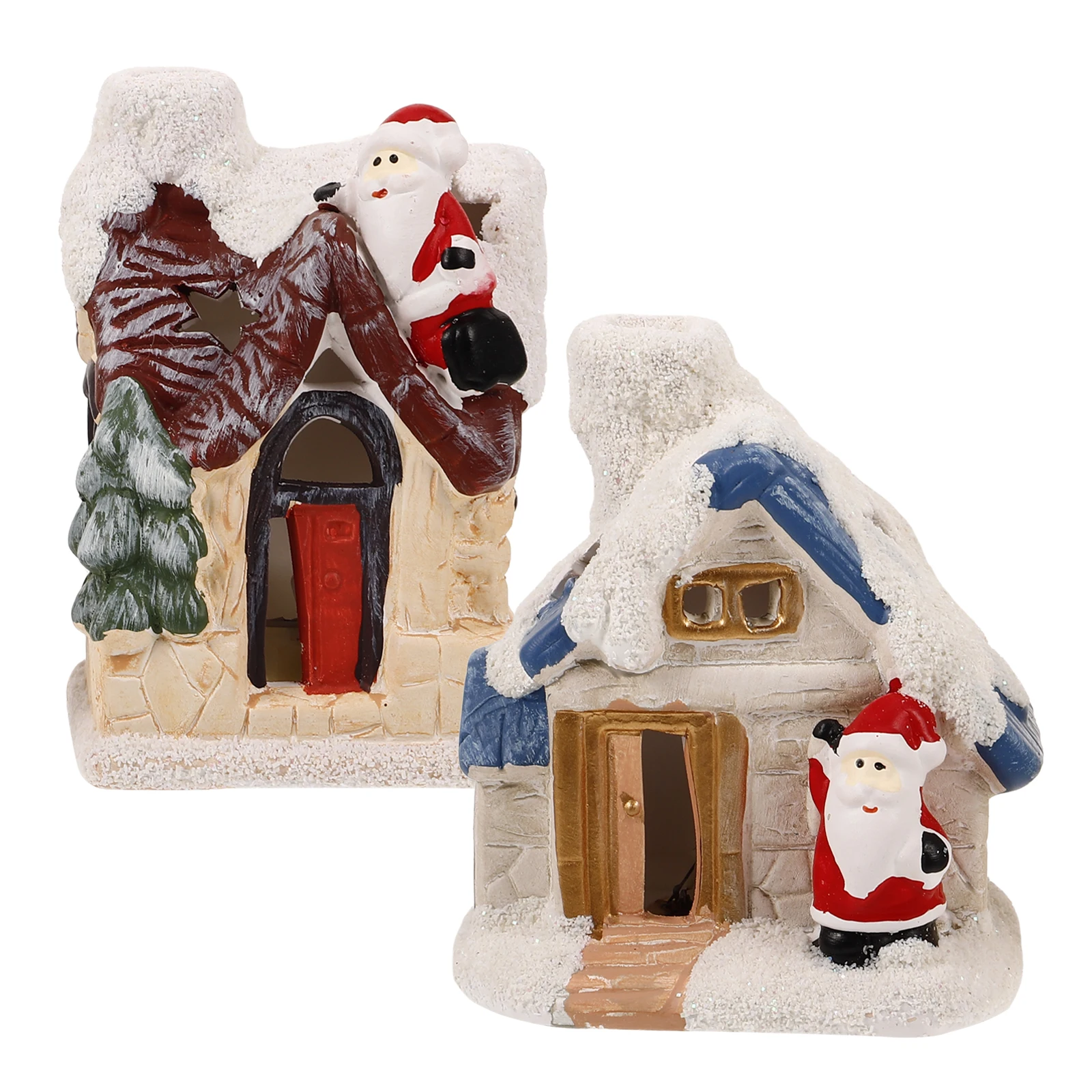 

2pcs Resin Luminous House Craft Christmas Decoration Led Light Mini House Ornament For Party Wedding Home Garden Xmas