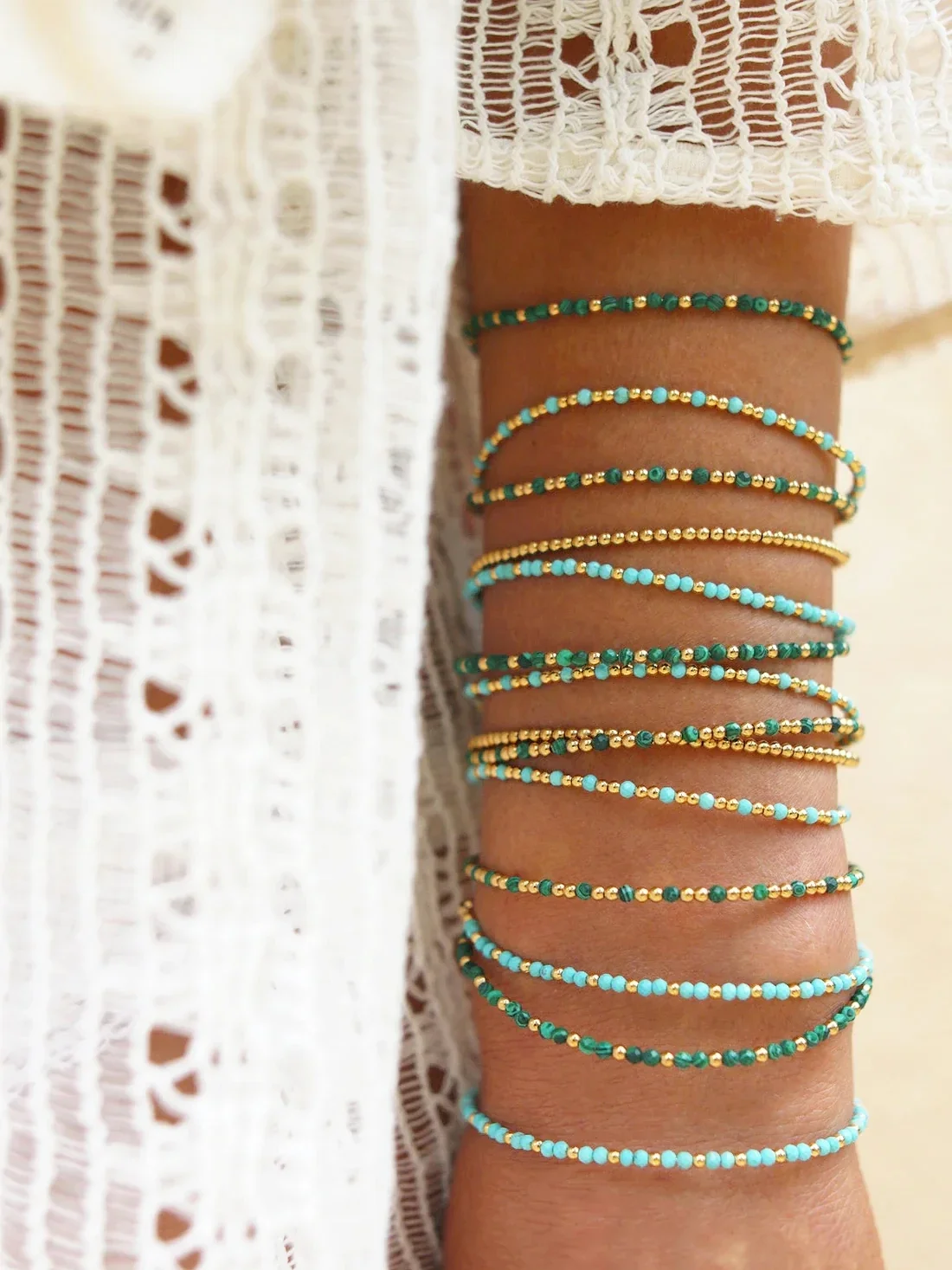 CCGOOD 3mm Natural Stone Beaded Summer Bracelets for Women Gold Plated 18 K Boho Jewelry Beach Style Bracelet Pulseras