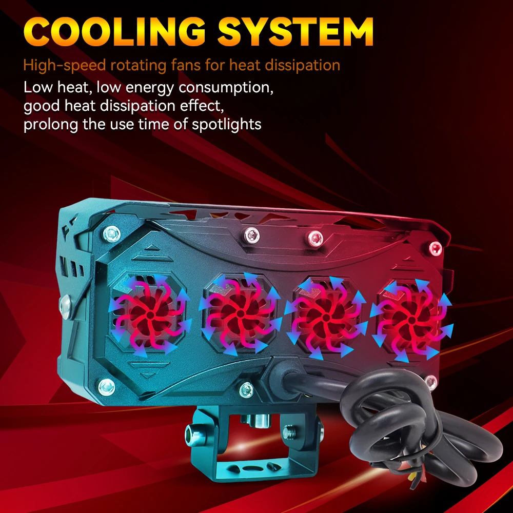 Motorcycle LED Spot Light Dual Color Hi/Low Beam Fog Lamps with Fan for Car Trucks SUV UTV Lens Headlight Driving Light view 4