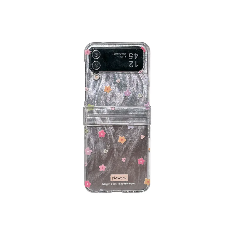 Glanzende Veren Textuur Bloem Telefoonhoes Voor Samsung Galaxy Zflip6 4 3 Harde Hoes Voor Zflip3 Zflip4 Zflip5 Solid Shell Beugel