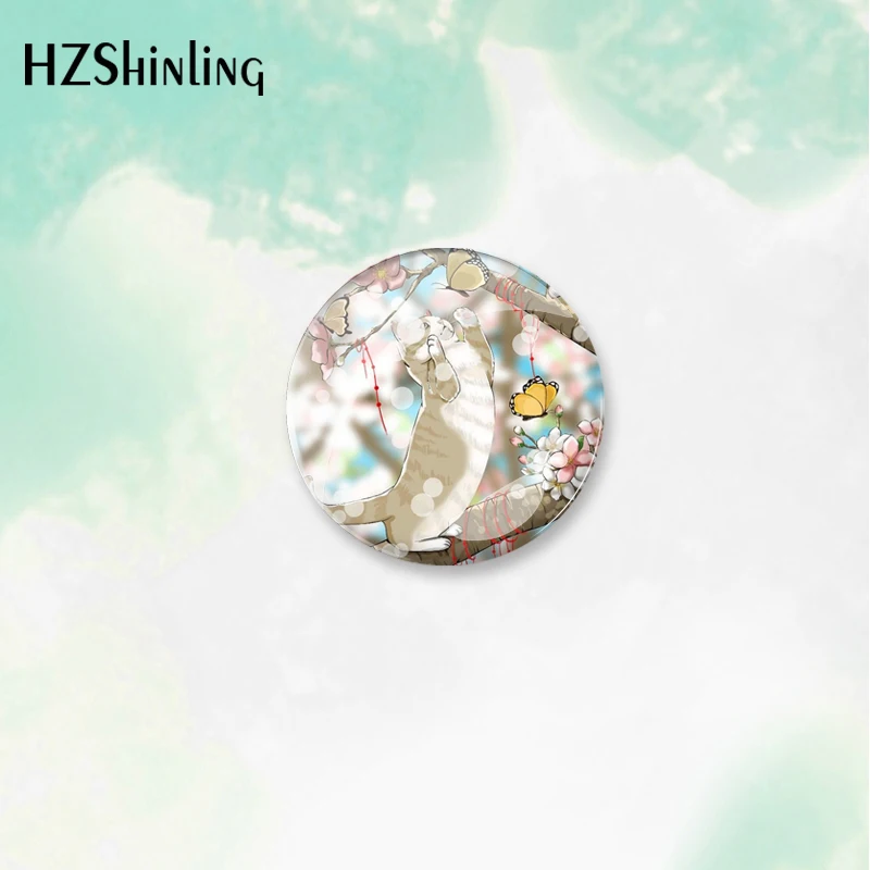 2023 Cartoon Cat Playing Butterfly Pattern Round Button Badge Brooch For Clothes Backpack Decoration Pin Jewelry