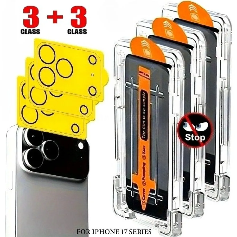 Полноэкранная защита 6-в-1 для iPhone 17 16 15 14 Pro Max 15 14 Plus 13 12 11 Pro 16e 17 Air со стеклом для объектива камеры HD