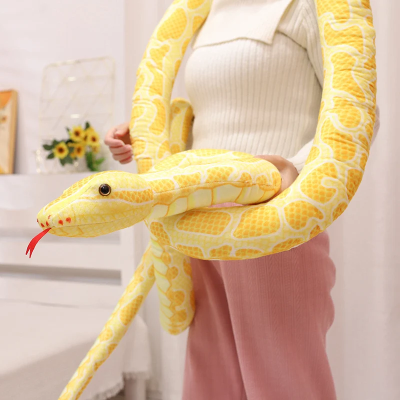 Simulation Yellow Giant Boa Cobra Long Snake Plush Toy Stuffed Realistic nimal Burmese Python Doll Home Deco for Boys Funny Gift