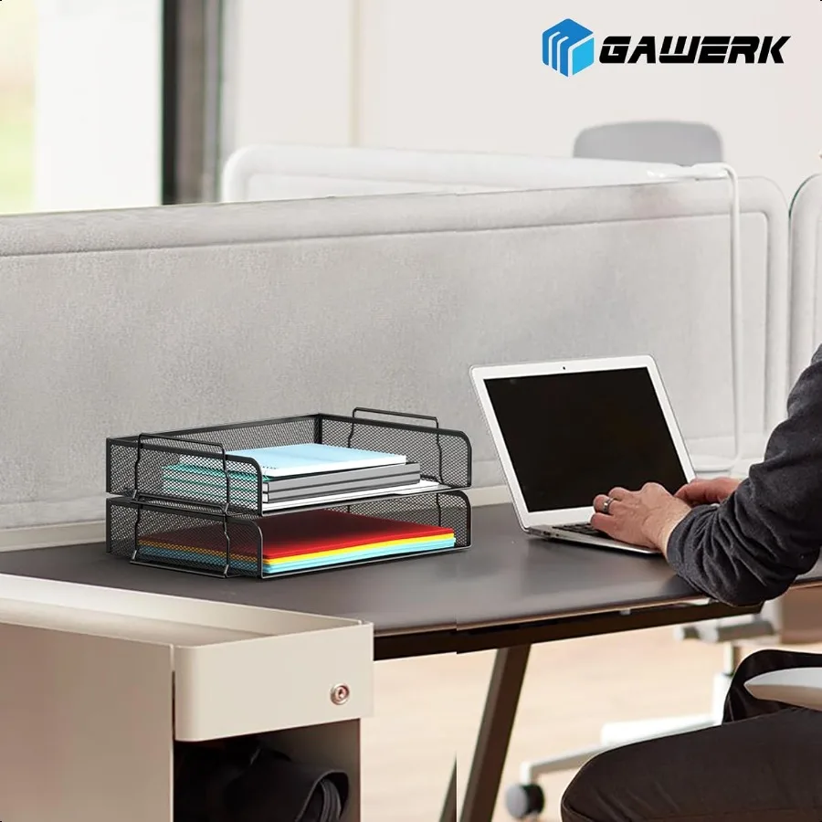 4 Tier Stackable Letter Tray Metal Mesh File Storage Desktop Organizer for Home Office Black