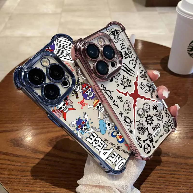 Cute O-ne P-ieceS For iPhone 17 AIR 16E 16 15 14 13 12 11 XS Pro Max mini Plus Plating Anti-Fall Cool Phone Case