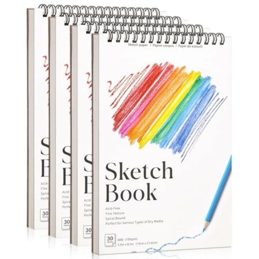 

Small Sketch Books, 5.5 x 8.5 ch Mi Sketchbook, 68lb/100gsm Spiral Bound Small Sketch Pad, Acid Free Art Supplies Drawg Patg Sk