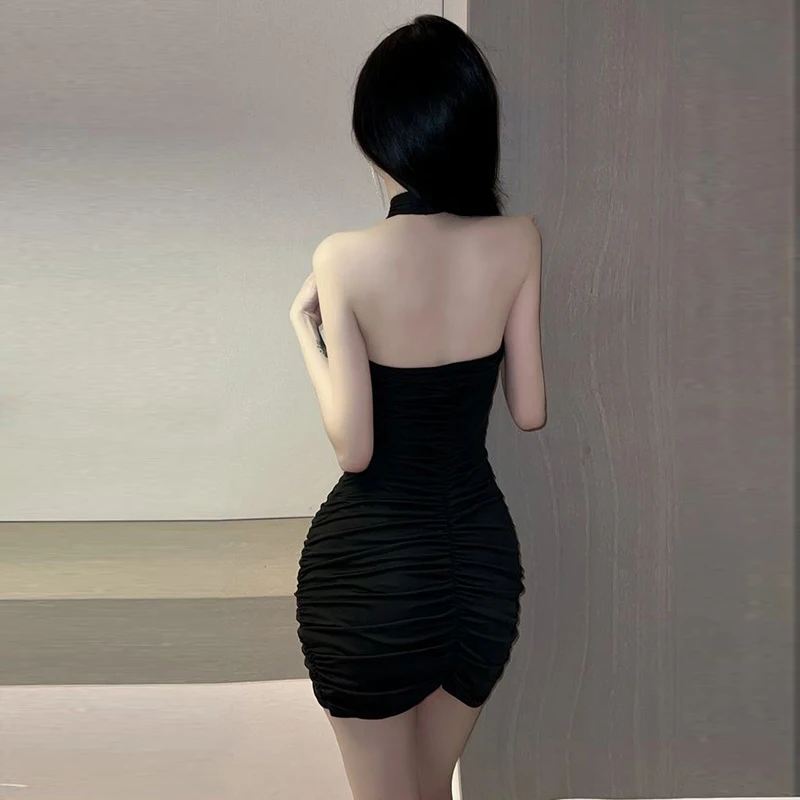 Sexy, figurbetontes Kleid für Damen, Sommer, einfarbig, rückenfrei, Ausschnitt, Damen, Kreuz, Neckholder, Club, Cocktailparty, Minikleid