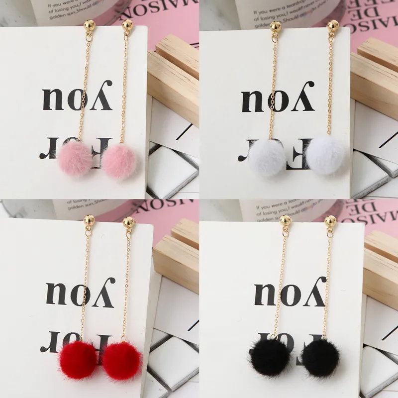Vintage 5 Colors Plush Ball Earrings For Women Korea Personality Round Long Tassel Earrings Statement Jewelry Gift