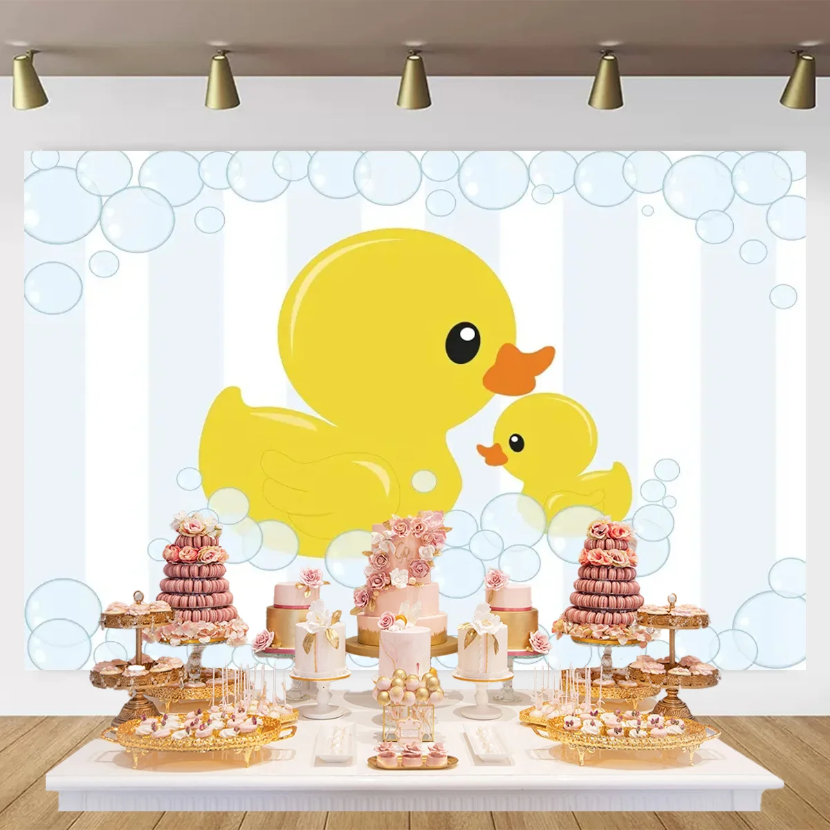 Yellow Duck Theme Birthday Party Decoration Background Children  Baby Bubble Bath Bathing Background Newborn Photography Props