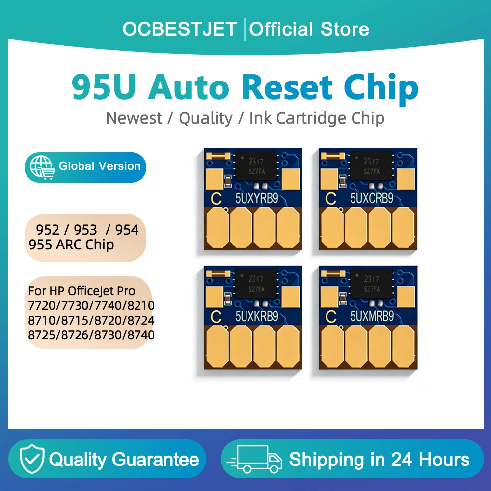 95U Auto Reset Chip For HP 952 953 954 955 Cartridge For HP Officejet Pro 7740 8210 8710 8720 8730 8740 printer Permanent Chip