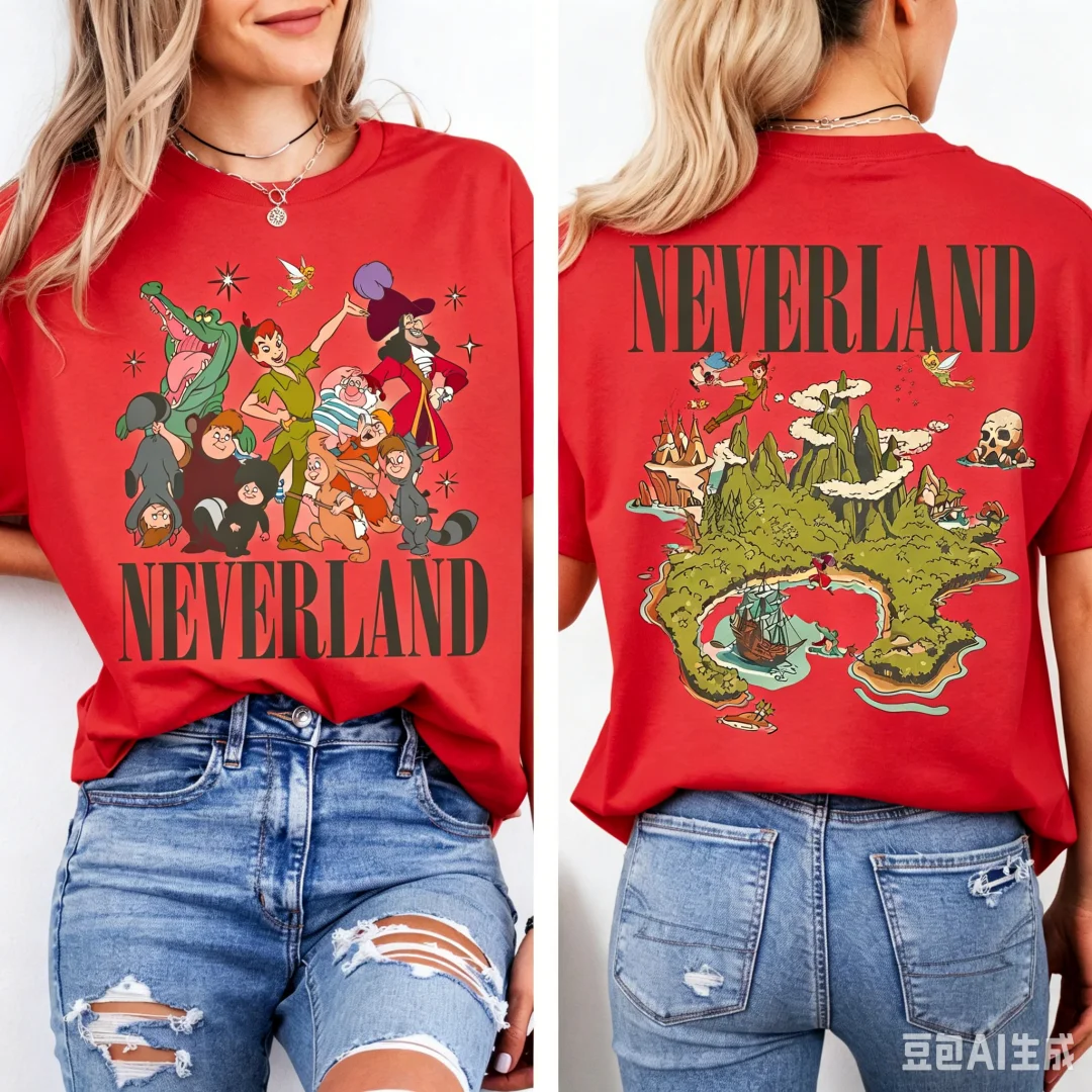 Camiseta de doble cara de Peter Pan 2026, Never Grow Up, Tinker Bell, Wendy, Fly To Neverland, para hombres, mujeres, familias y niños