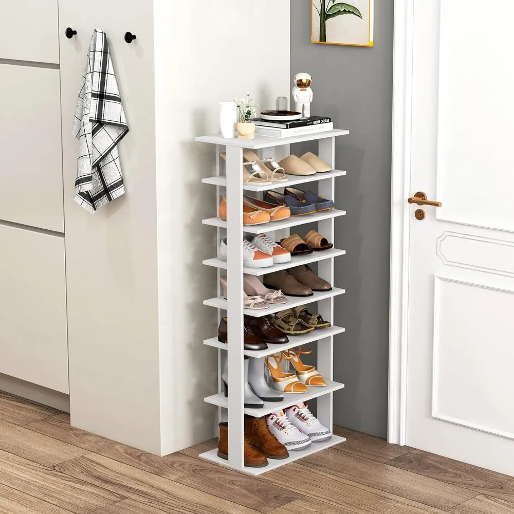 

8-Tier Vertical Shoe Rack, Space-Saving Corner Shoe Organizer for 14 Pairs, Narrow Shoe Storage for Entryway, Front Door, or Cl
