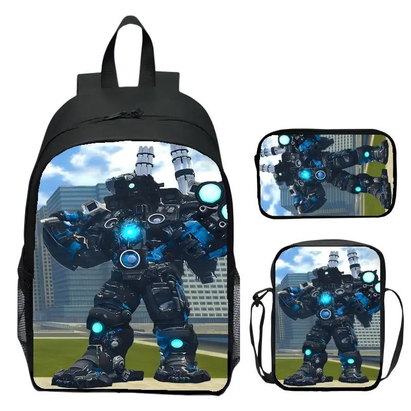 Skibidi Toilet three piece set children's backpack Titan monitoring person elementary school backpack shoulder bag pencil case