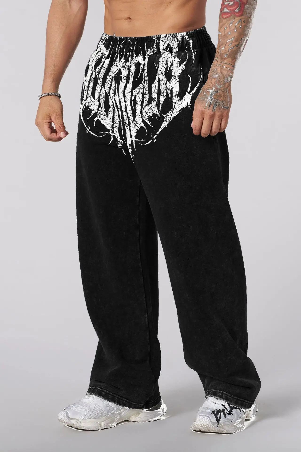 

YOUNGLA Men's sweatpants jogger Muscle Sports and fitness cotton Mid waist printed casual pants Fashionable and trendy pants