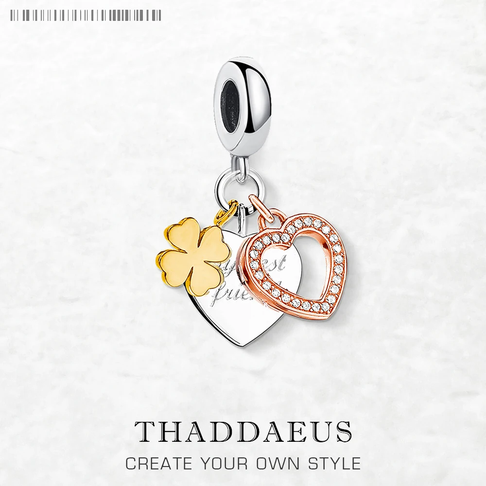 

Cloverleaf Heart Dangle Charm Pendant Best Friend Europe Trendy Fine Jewelry For Women Men Lucky Gift In 925 Sterling Silver