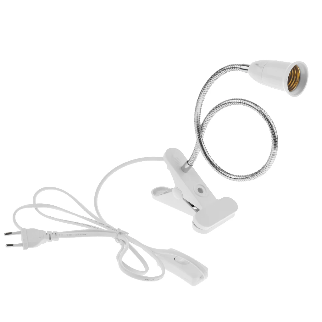 E27 Light Bulb Holder Clamp Lamp EU Plug Flexible Neck Switch Socket Multi Purpose Lamp for Room Bedside Table