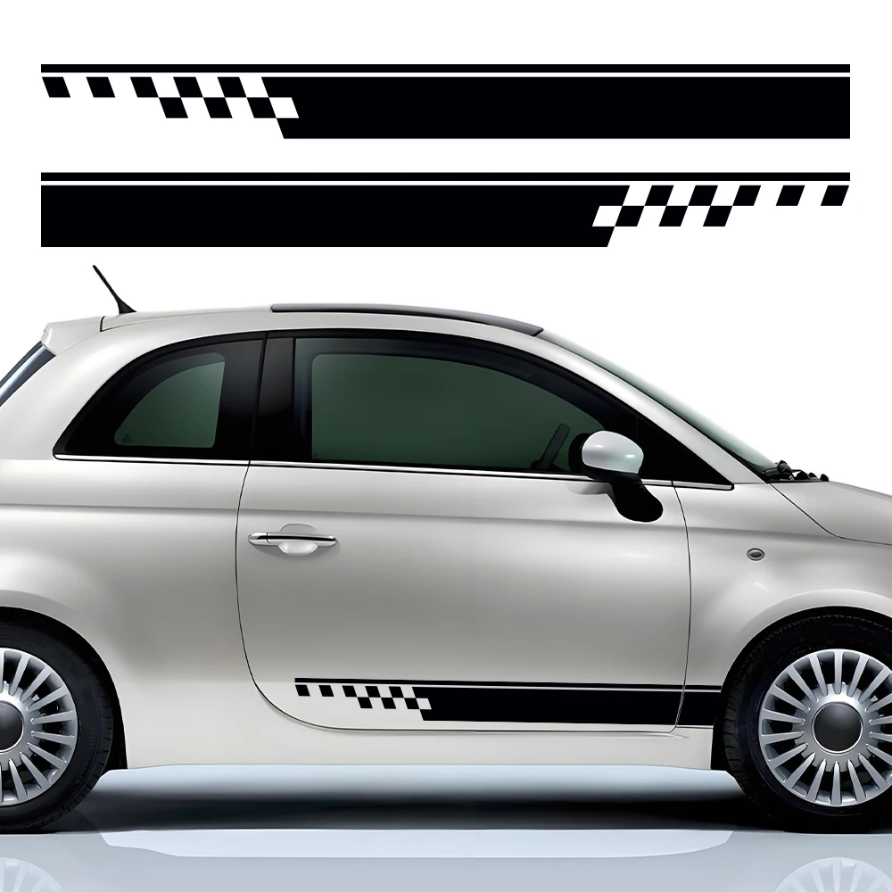 Auto Side Body Racing Stripe Vinyl Decals PVC Checkered Flag Car Door Side Stickers Modified Exterior Accessories For Fiat 500