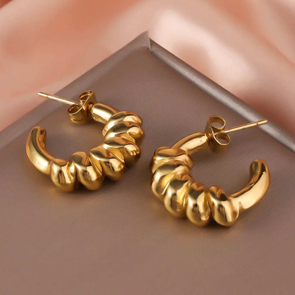 Fashionable Stainless Steel C-shaped Earrings For Women, Non Fading, Simple Wrapped Circle Earrings, Jewelry Accessories