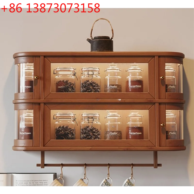 American closet household solid wood decoration hanging cabinet living room kitchen simple two-layer storage cabinet wall-mounte