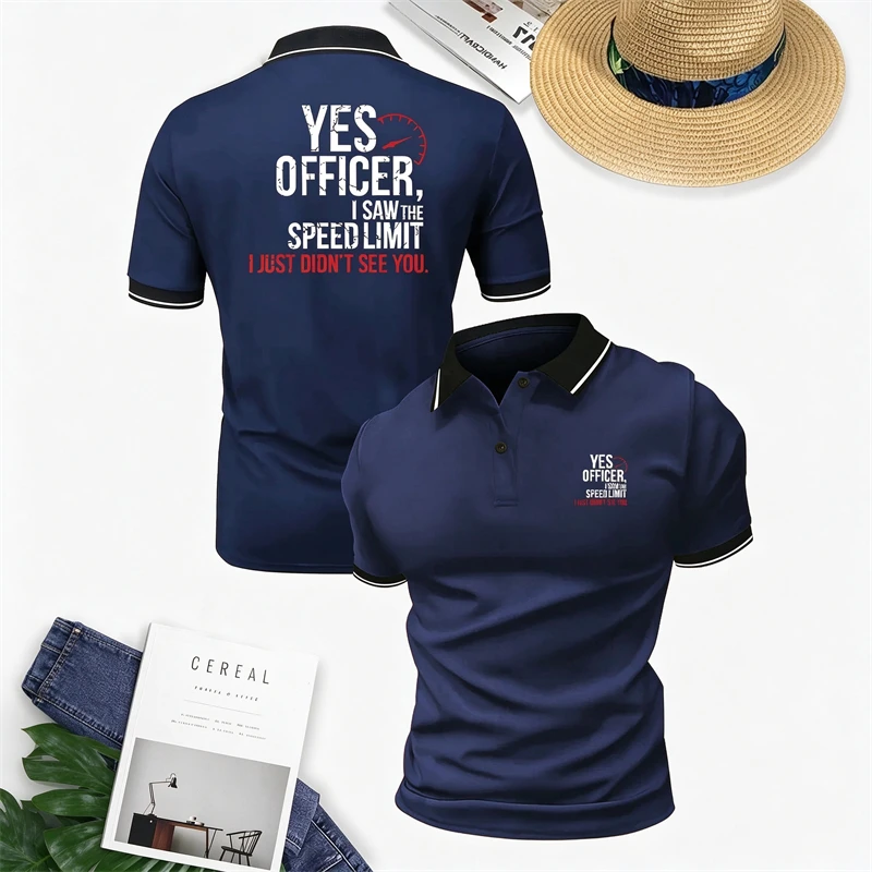 Yes Officer Speed Limit Funny Polo Shirt Men Short Sleeve Traffic Joke Graphic Print Casual Collared Top for Car Lovers on Trips