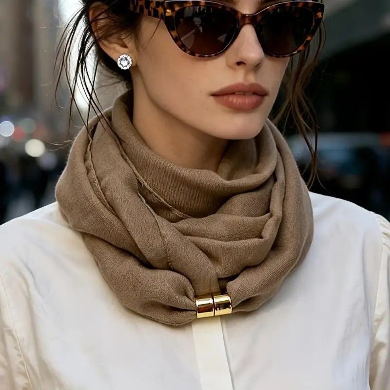 French Style Solid Color Neck Scarf Minimalist No-Tie Silk Scarf Elegant Versatile Commute Neckerchief For Women