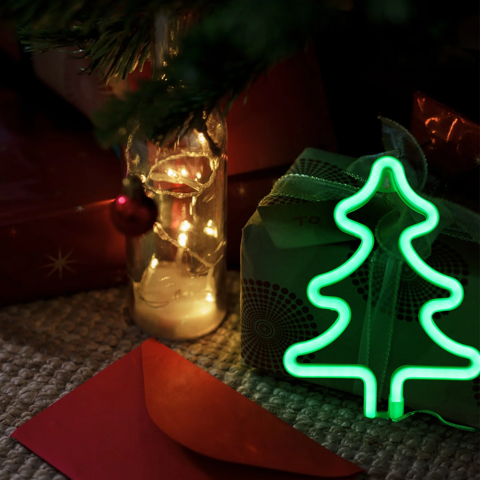 

1Pcs LED Christmas Tree Neon Light Soft Warm Glow Decorative Xmas Ornament Creative Neon Lamp for Home Office Holiday Decor
