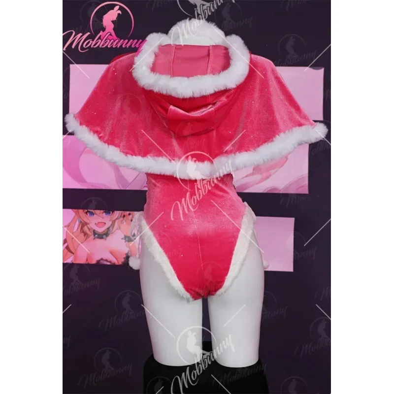 Mobbunny Women Christmas Peach Derivative Sexy Lingerie Cosplay Costume Bodysuit Plush  Romper with Cloak Gloves and Thigh Socks