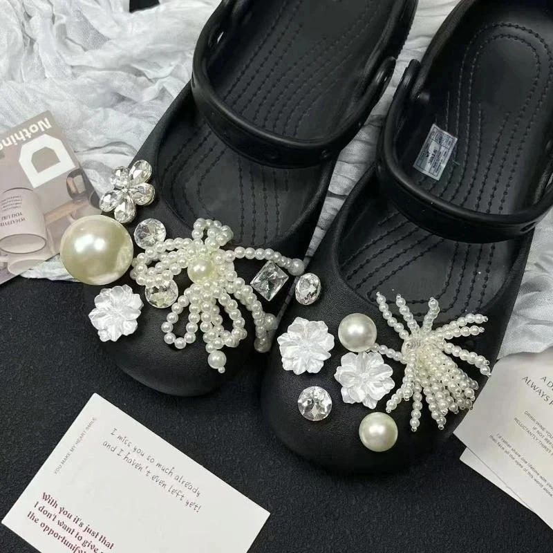 Bling Silver Rhinestone Flower Shoe Charms Metal Bead Bow & Heart Clog Charms Luxury DIY Shoe Decoration Punk Y2K Style Clog Pin