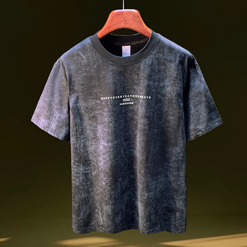 

Retro design short sleeved T-shirt men's summer trend loose, nostalgic, simple and fashionable top