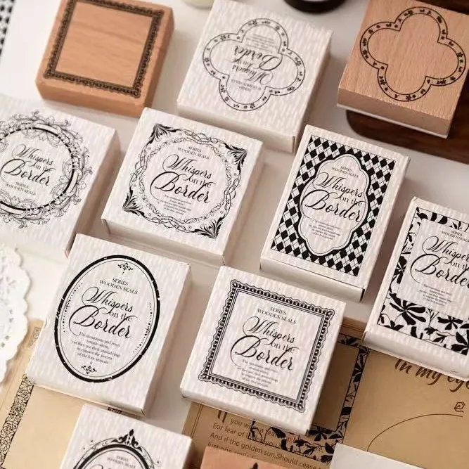 Vintage-Stempel mit Rahmenmotiv aus Holz für Etikettenherstellung, Journaling, Dekoration, Schreibwaren, Bastelbedarf, Spiegel, ovaler, runder Rahmenmuster