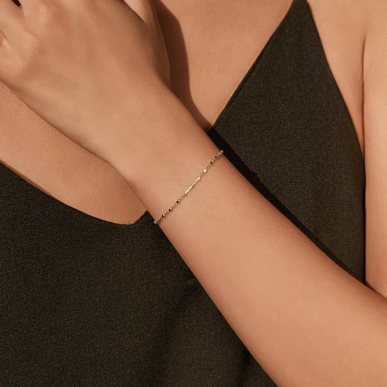 YANLOK 925 فضة عصري بسيط مربع الخرز سوار للنساء مكتب يوميا غرامة مجوهرات اكسسوارات #2