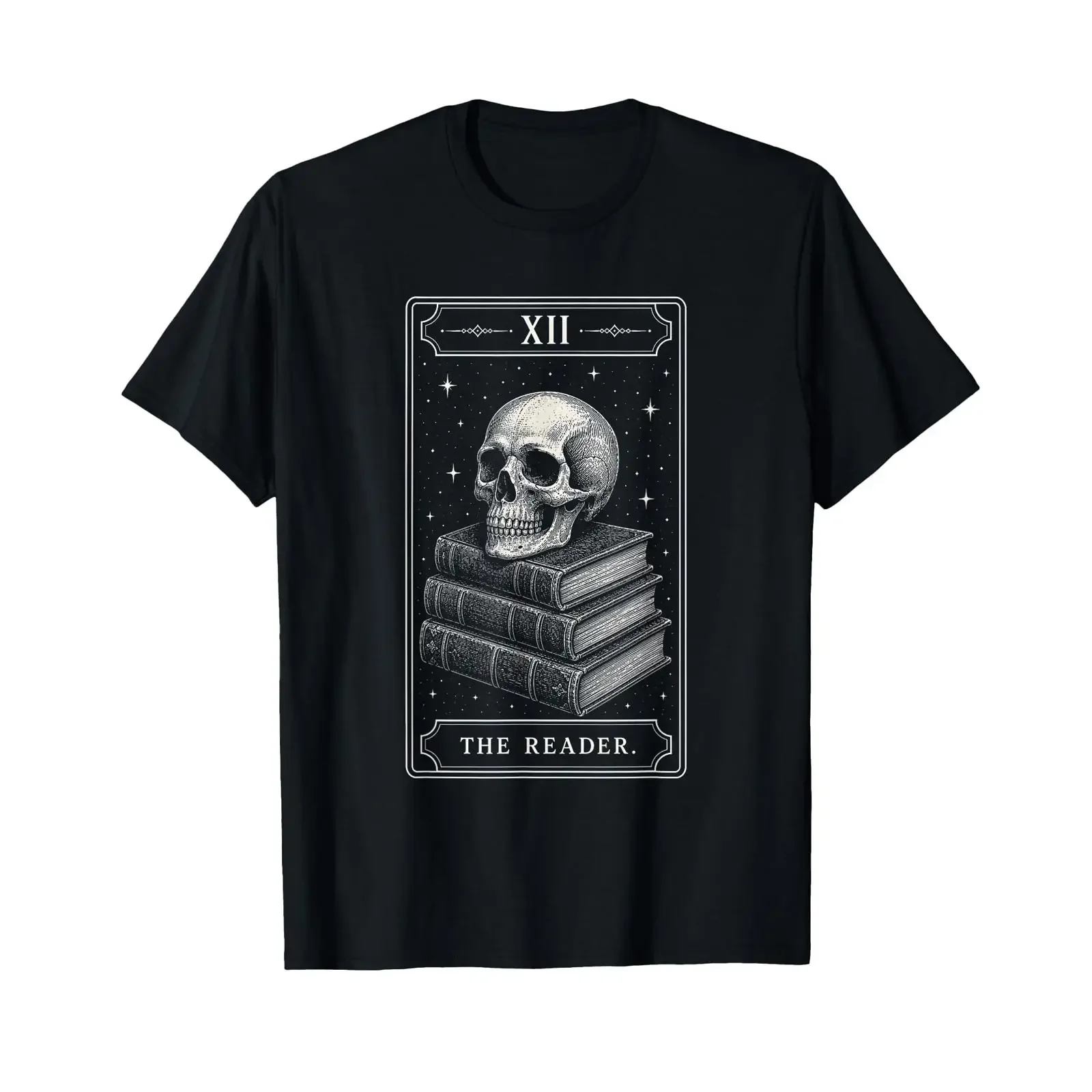 The Reader Gothic Tarotkarte Buch Lover Skull Bibliophile T Shirt vintage Washed Top For Everyday Wear Slightly Breathable