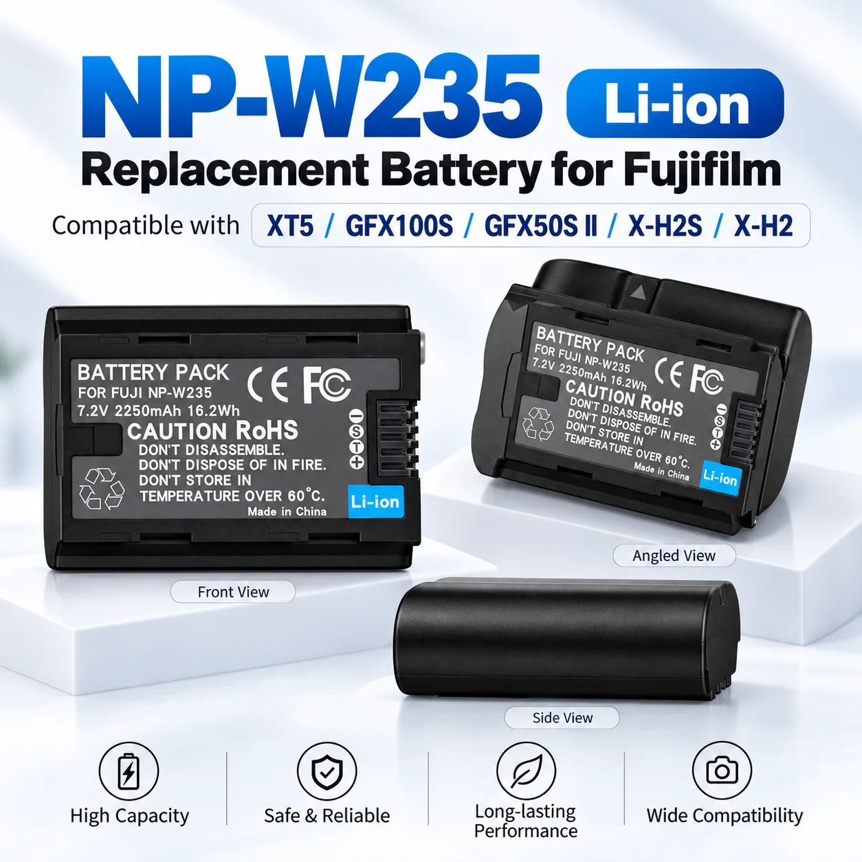 NP-W235 2250mAh Rechargeable Lithium Battery Replacement for Fujifilm XT5 XT4 XH2S XS20 GFX100S GFX50S II Digital Cameras