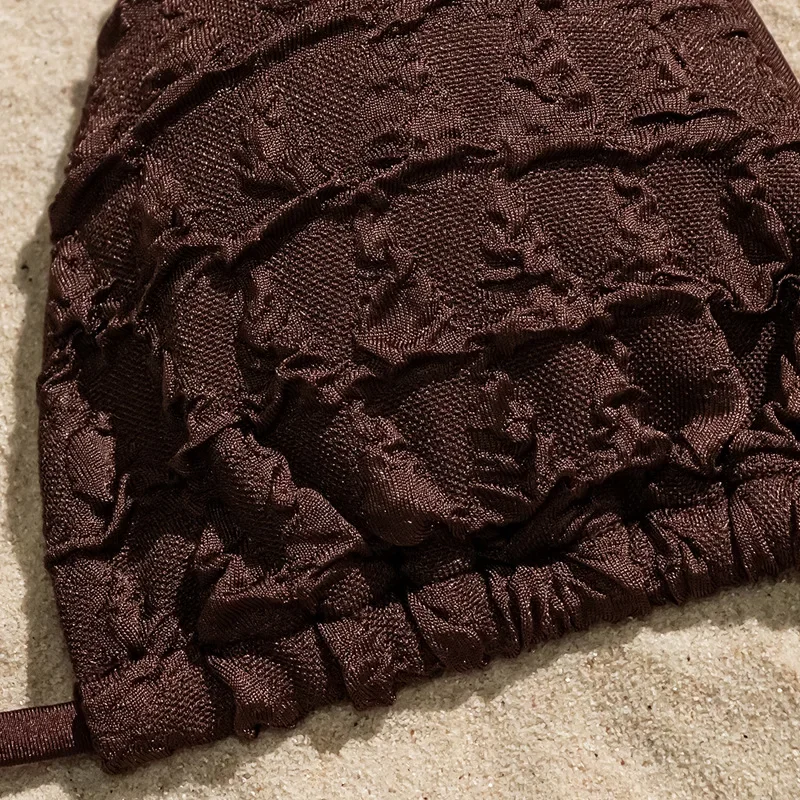 Sexy Coffee Wrinkled String Halter Bikinis Sets Two Pieces Tie Thong Swimsuit Bathing Suit Swimwear Biquini Bakini Tankini