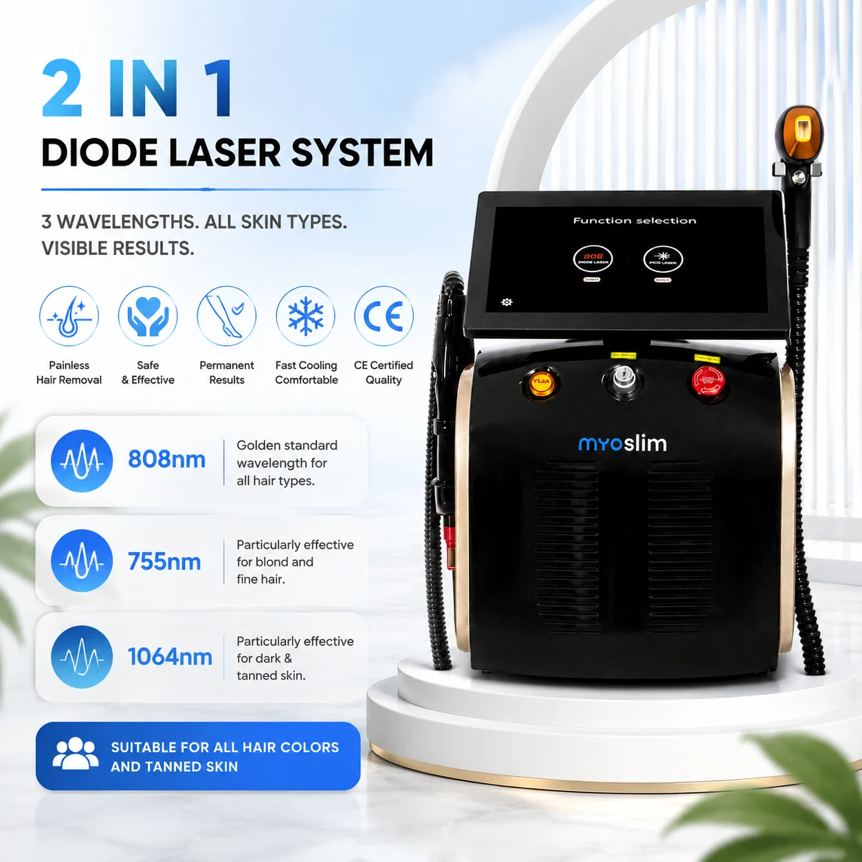 Industrial Laser Hair Removal Machine - 전문가용 2 IN 1 휴대용 808nm