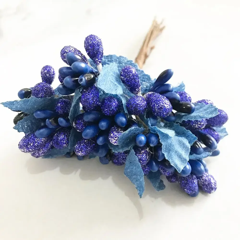 6/10/12/20/200pcs Mixed Royal blue Flower Cherry Stamen Berries Bundle DIY Christmas Wedding Cake Gift Box Wreaths Decor