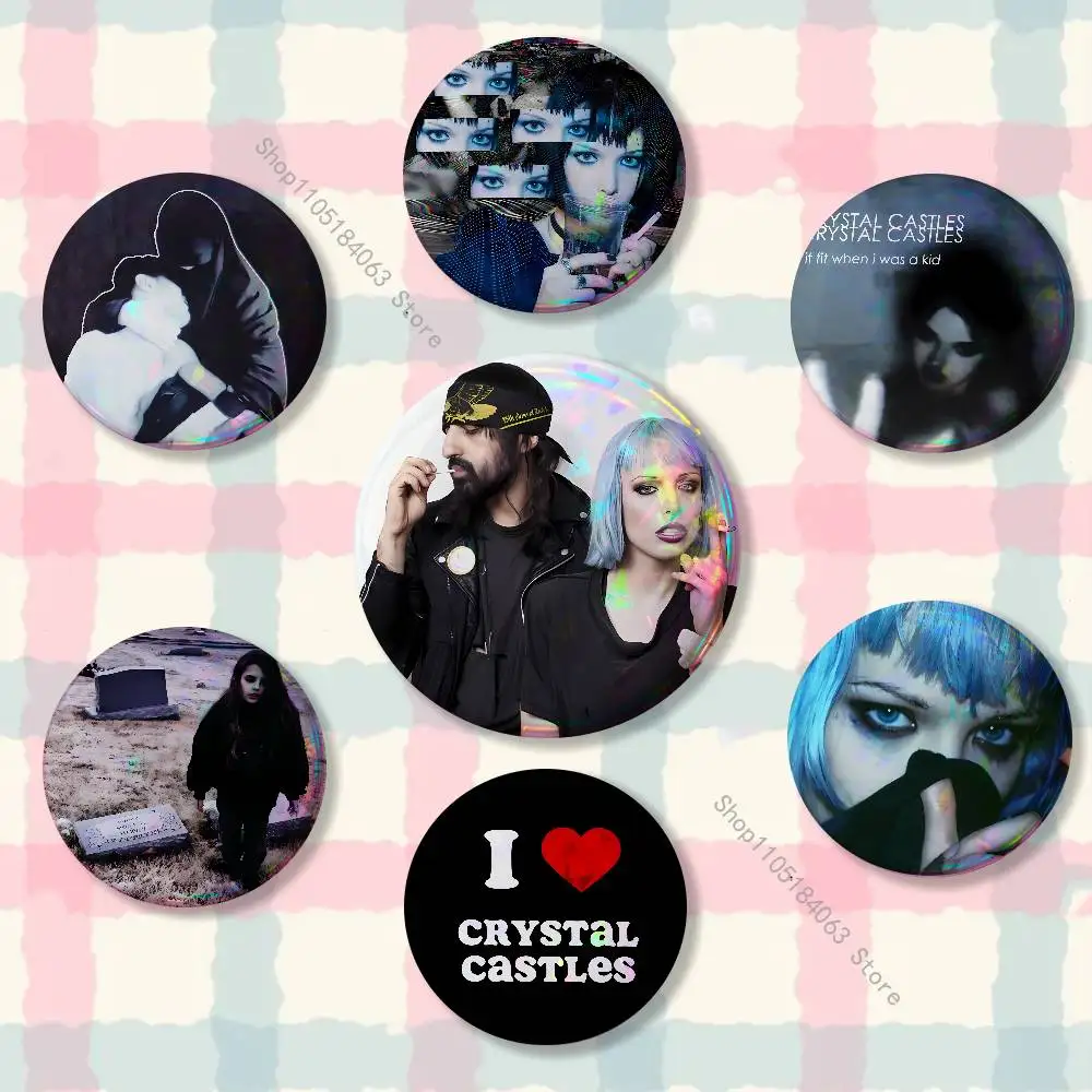 Band C-Crystal Castles Laser reflective round badges pins bag clothing decorations collectibles gifts for friends
