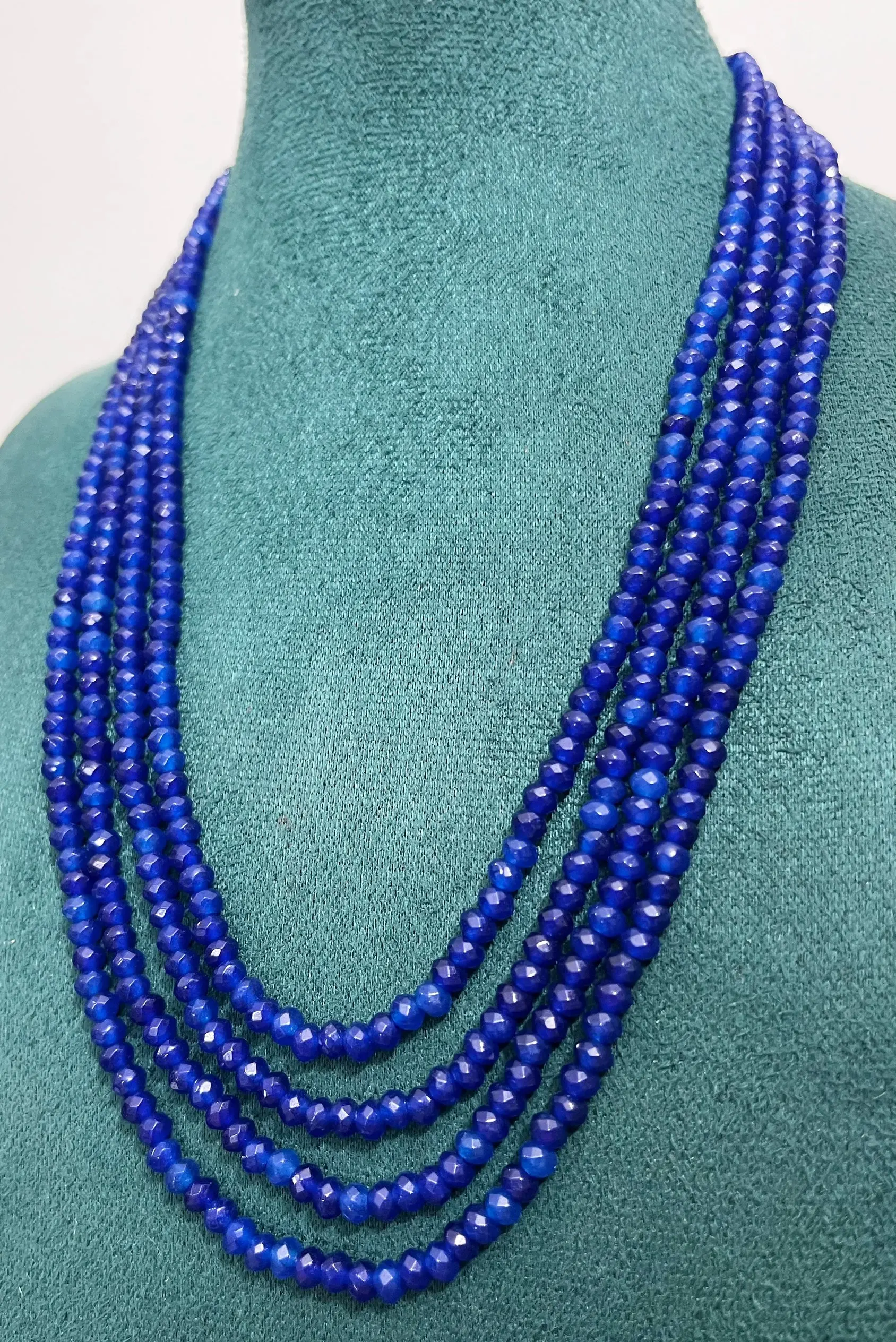 Natural Rare Blue 4row Faceted Rondelle Beads Burmese Sapphire Gemstone necklace