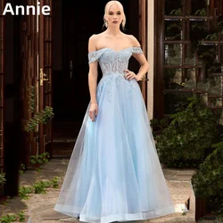 Annie Sky Blue balo kıyafetleri işlemeli tül abiye Vestidos De Noche resmi günler parti elbiseler Dresses ااييلللرررر