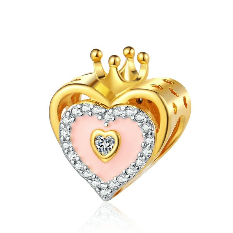 Gold Plated parkling Freehand Heart，Lucky Four Clover Dangle Charm Bead Fit Original Silver 925 Pandora Bracelet Women Jewelry