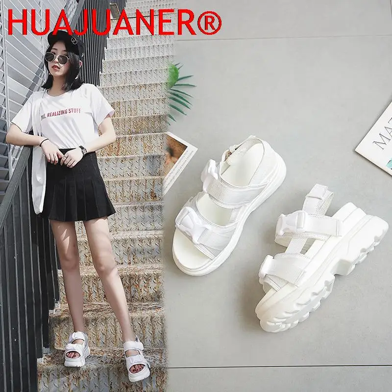 Summer Ladies Sandals Buckle Design Black White Platform Sandals Comfortable Ladies Platform Beach Shoes 35-43