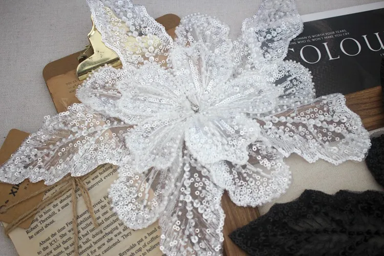 9 Farben Neue Perlen-Pailletten 3D-Applikationen Spiegelblumen Spitzenstoff Abendkleid Applikations-Dekorationspatch für Brust und Rücken – Detail 14