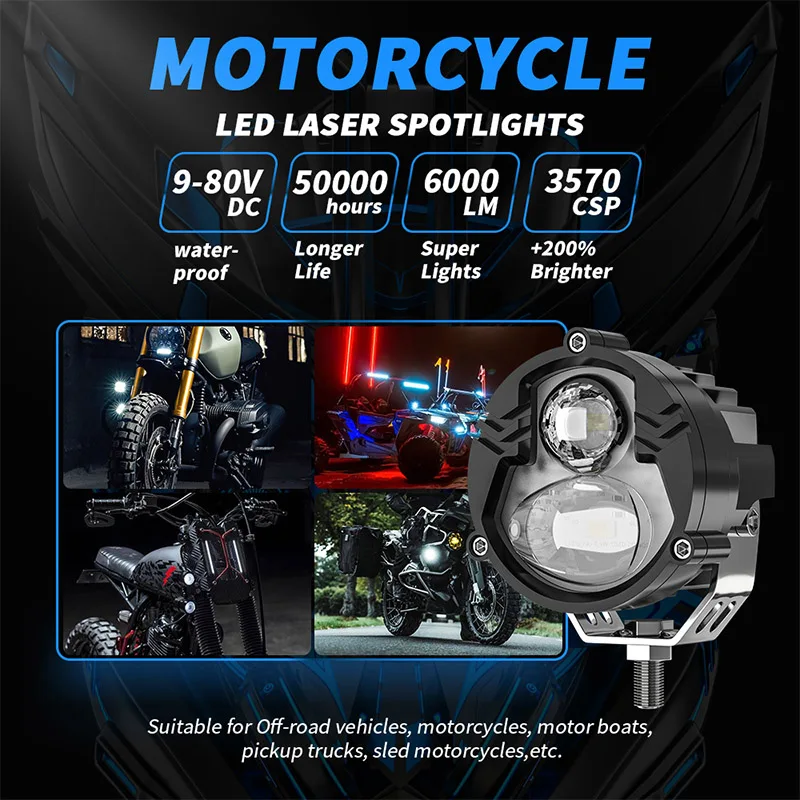 

Car Motorcycle Spotlight LED Dual Color External Spotlight Far & Near Off-road Vehicle Truck Motorcycle Modified Work Headlight