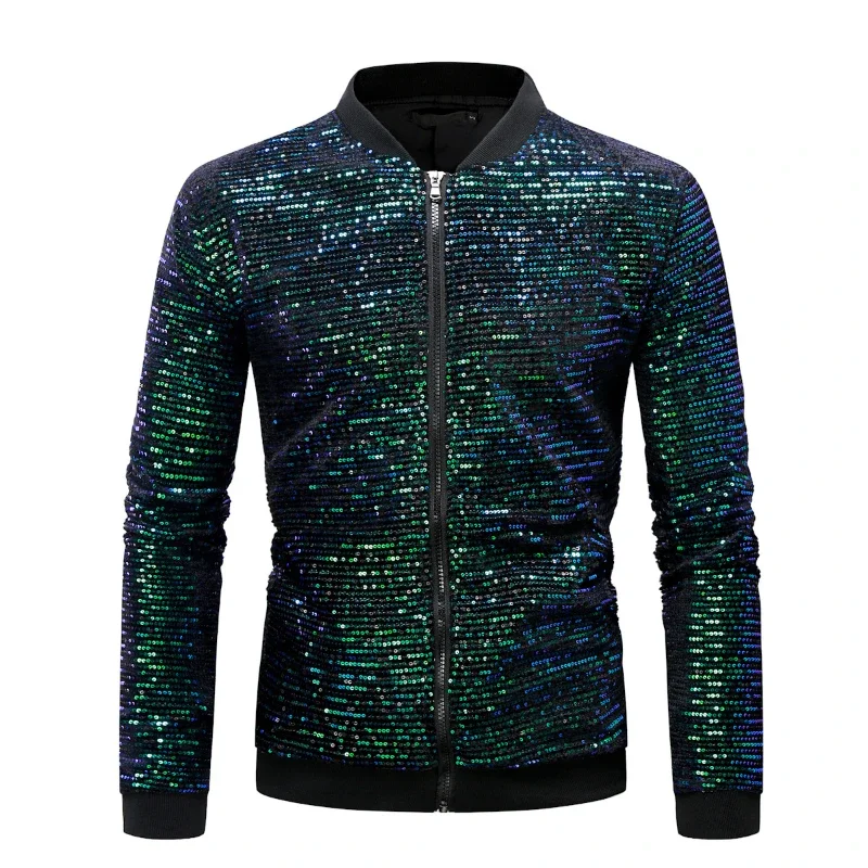 2024 New Fashion Plaid Versatile Mens Jackets, Large Size Nightclub Dance Performance Party Beaded Collar Color Collision Blazer