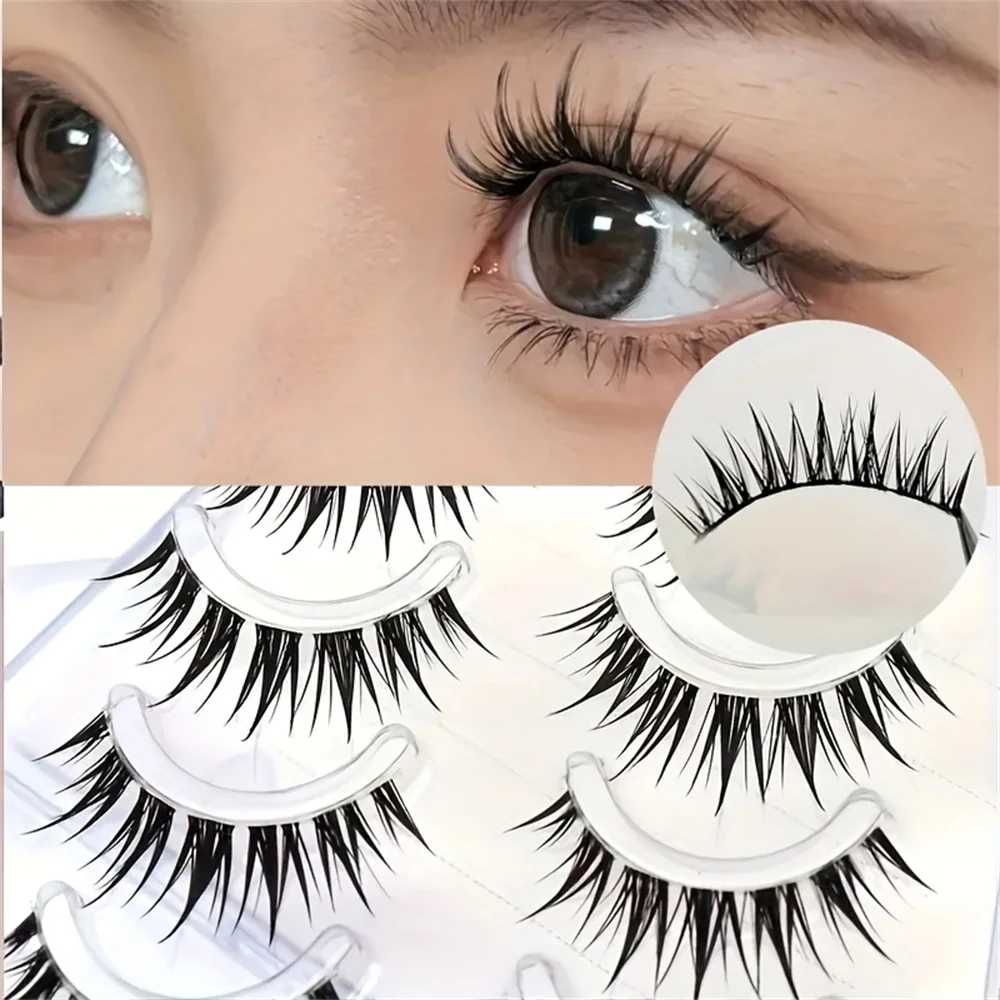 5 Pairs of Wet Comic Eyelashes, Cat Eyes and Natural Style C Rolls, Slim Stem Fairy Tale Comic Style Fake Eyelashes