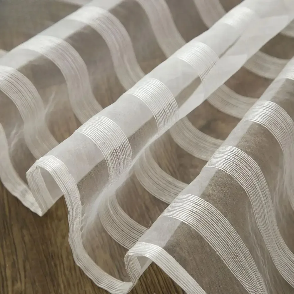 Modern Colorful White Grey Stripe Sheer Window Curtain with Pencil Pleat Grommet - Home Decorative for Living Room Bedroom