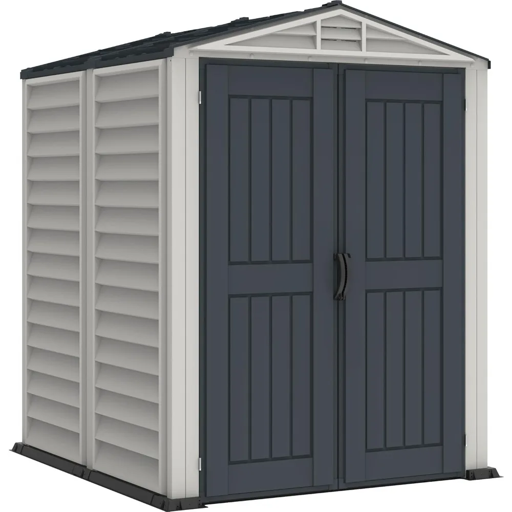 

5' X 5' Plus Plastic Garden Shed with Plastic Flooring, Charcoal Grey and Tan Yellow