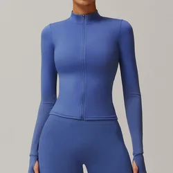 Zipper Yoga T-shirts Women Sports Top Long Sleeve Gym Workout Running Shirts Sexy Exposed Navel Quick Dry Fitness Gym Sport Wear